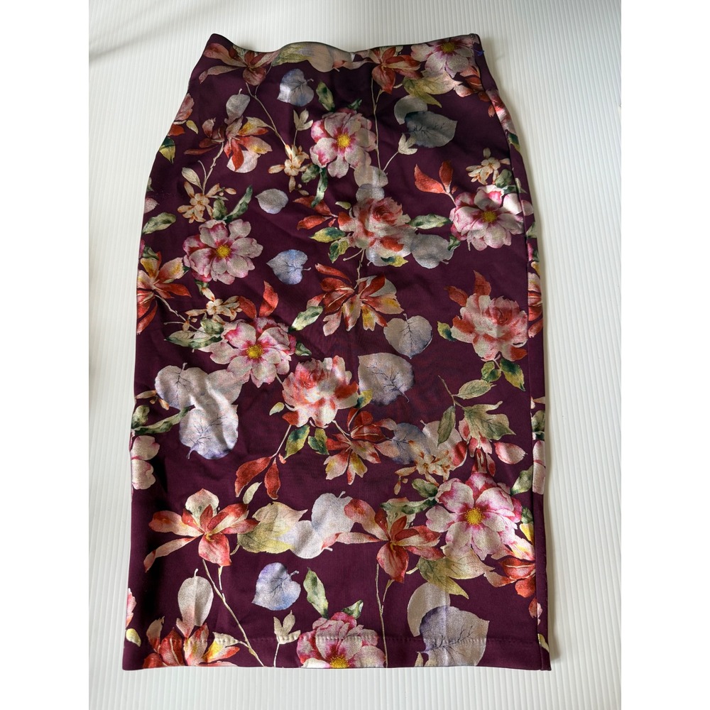ECI Floral Pencil Skirt Elegant Career Party Maroon Print‎ S